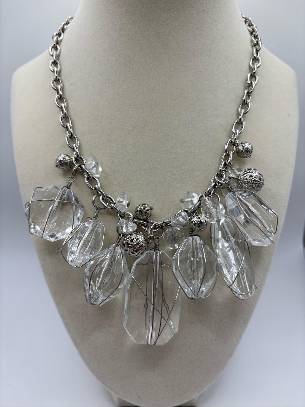 Chico's Silver-Tone Necklace with Clear Crystal Drops